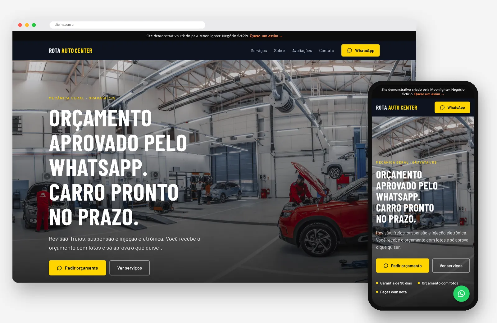 Site demonstrativo Rota Auto Center no computador e no celular
